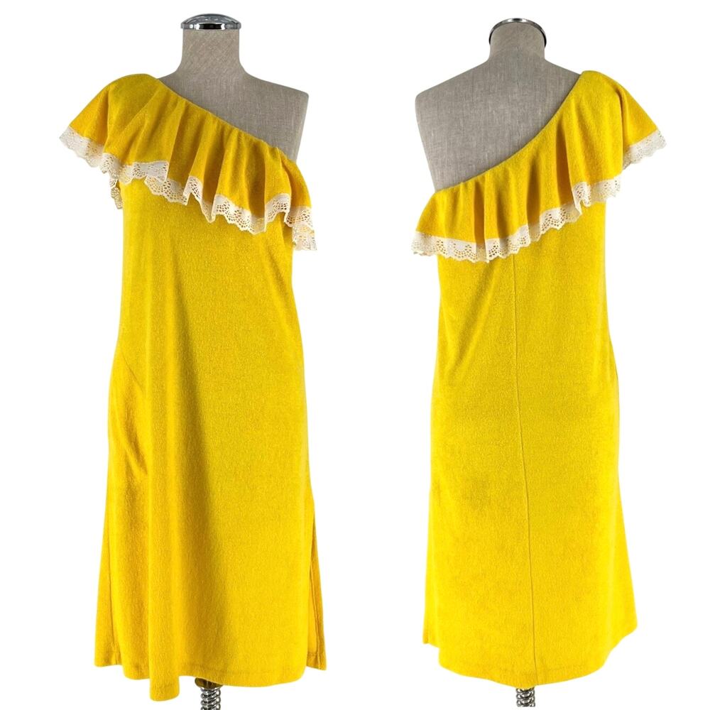 80s yellow terry cloth swim cover 1980s vintage one shoulder
